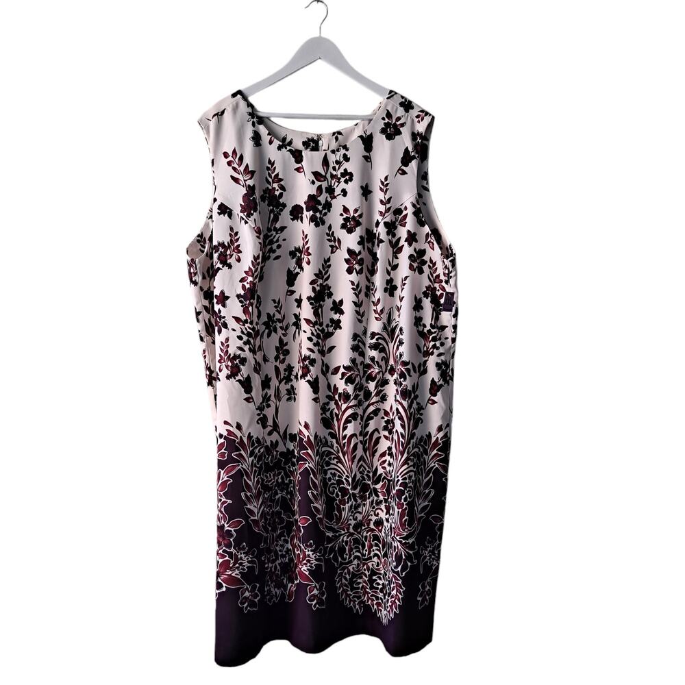 Jessica London Sheath Dress Floral Sleeveless Knee Length Beige Purple Size 32W